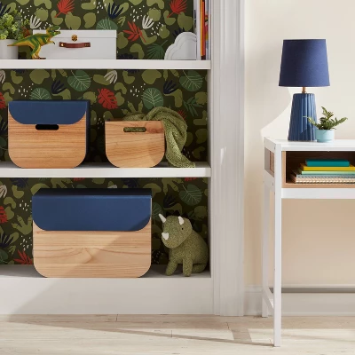 Medium Natural Wood Kids' Storage With Lid Navy - Pillowfort™ 1 Medium Natural Wood Kids' Storage With Lid Navy - Pillowfort™